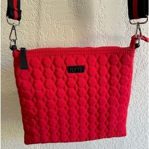 Flyte Quilted Messenger Crossbody Adjustable Strap Red Bag